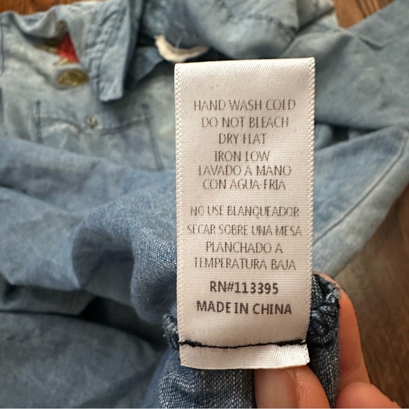En Crème Embroidered Chambray Tunic Dress Boho Floral Denim Shirt Women L - Picture 13 of 14